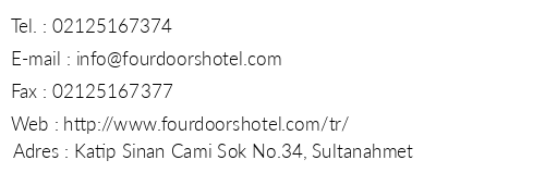 Four Doors Hotel telefon numaralar, faks, e-mail, posta adresi ve iletiim bilgileri
